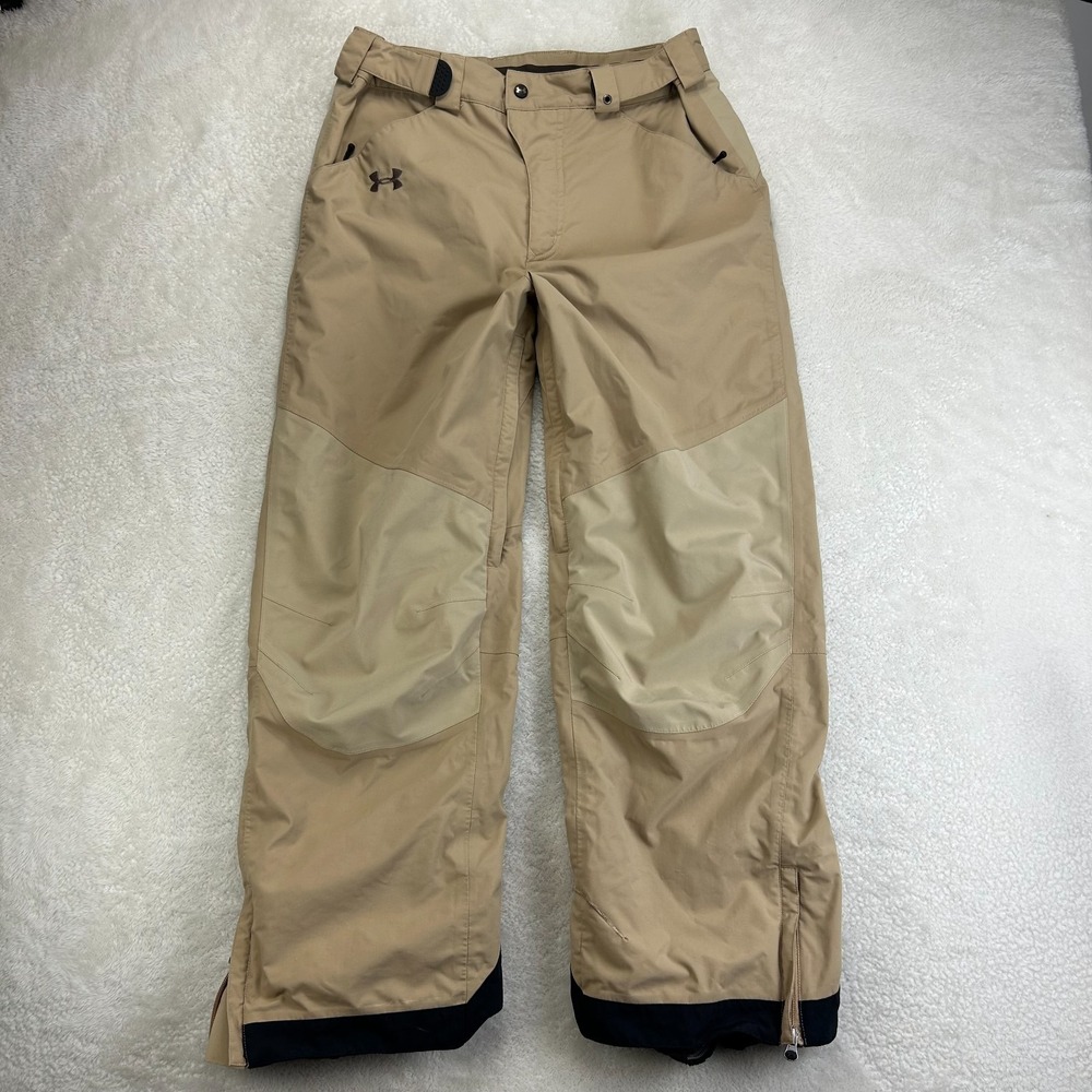 Under Armour Performance Snowboard Pants Mens M Khaki Black Waterproof Ankle Zip